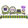 Mardi Gras Party Tableware Set,Mardi Gras Party Supplies Serves 16 Guests Including Paper Plates Napkins Tablecovers Cups Straws Cutlery for New Orlea