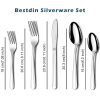 Bestdin Silverware Set for 12, 60 Pieces Stainless Steel Flatware Set, Include Fork Knife Spoon Set, Mirror Polished, Dishwasher Safe,Texture Design T